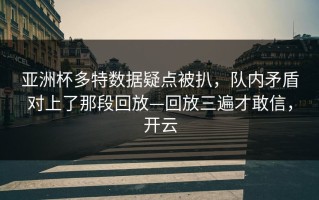 亚洲杯多特数据疑点被扒，队内矛盾对上了那段回放—回放三遍才敢信，开云