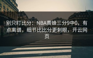 别只盯比分：NBA黄蜂三分9中0，有点离谱，细节比比分更刺眼，开云网页
